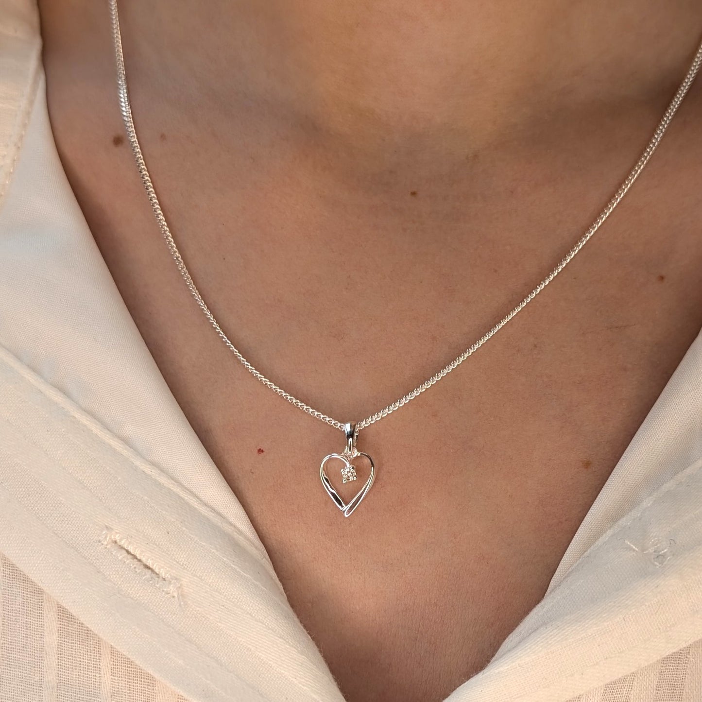 Cubic Zirconia Silver Heart Necklace