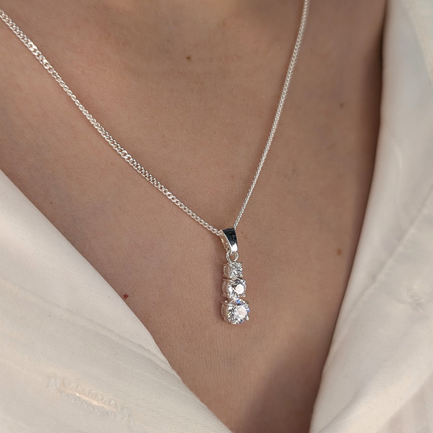 Cubic Zirconia Silver Snowman Necklace