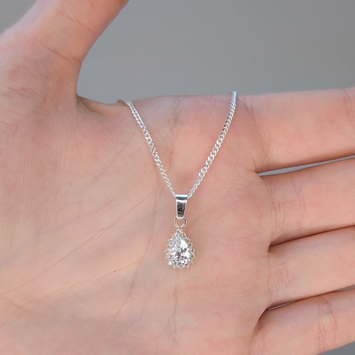 Cubic Zirconia Silver Tdrop+CZ Necklace