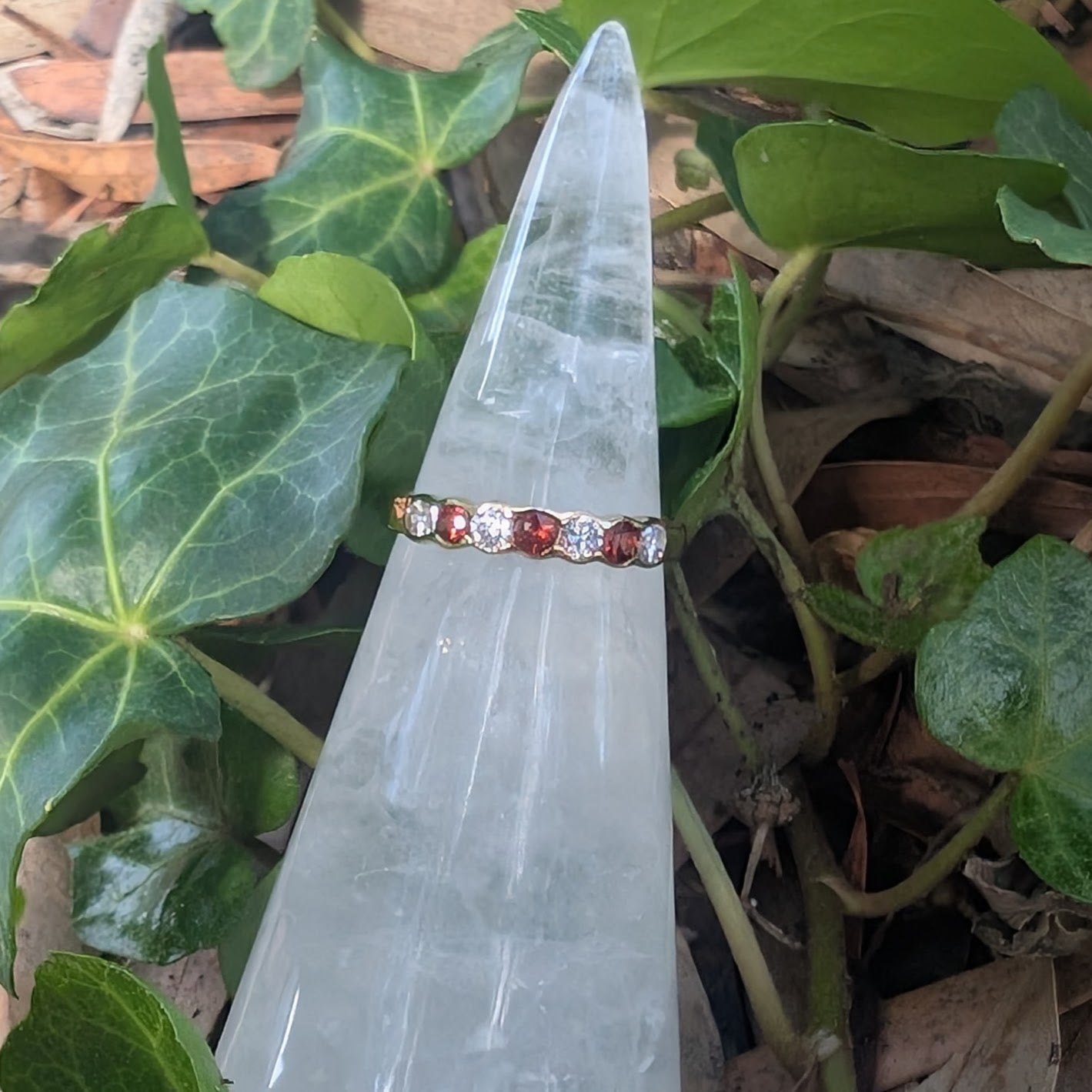 Garnet & CZ Ring 9ct R42.5