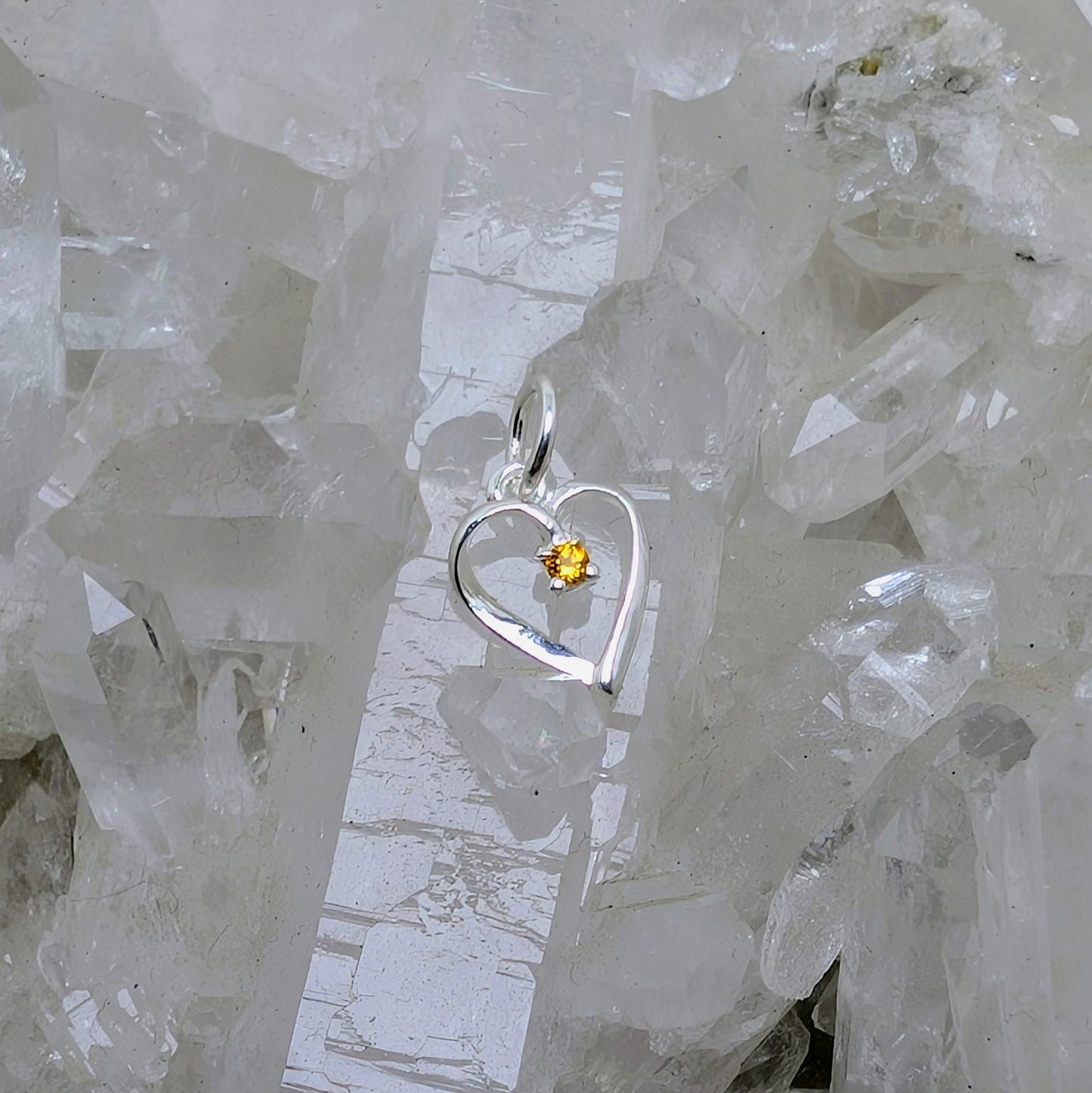 Citrine Silver Necklace Heart