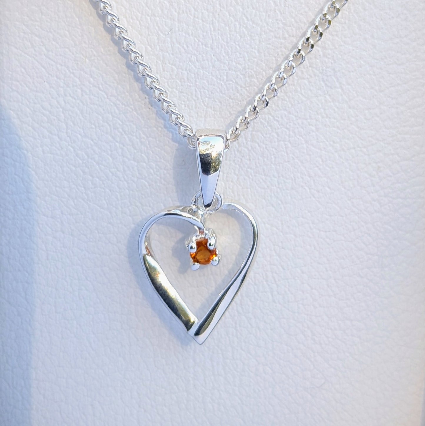 Citrine Silver Necklace Heart