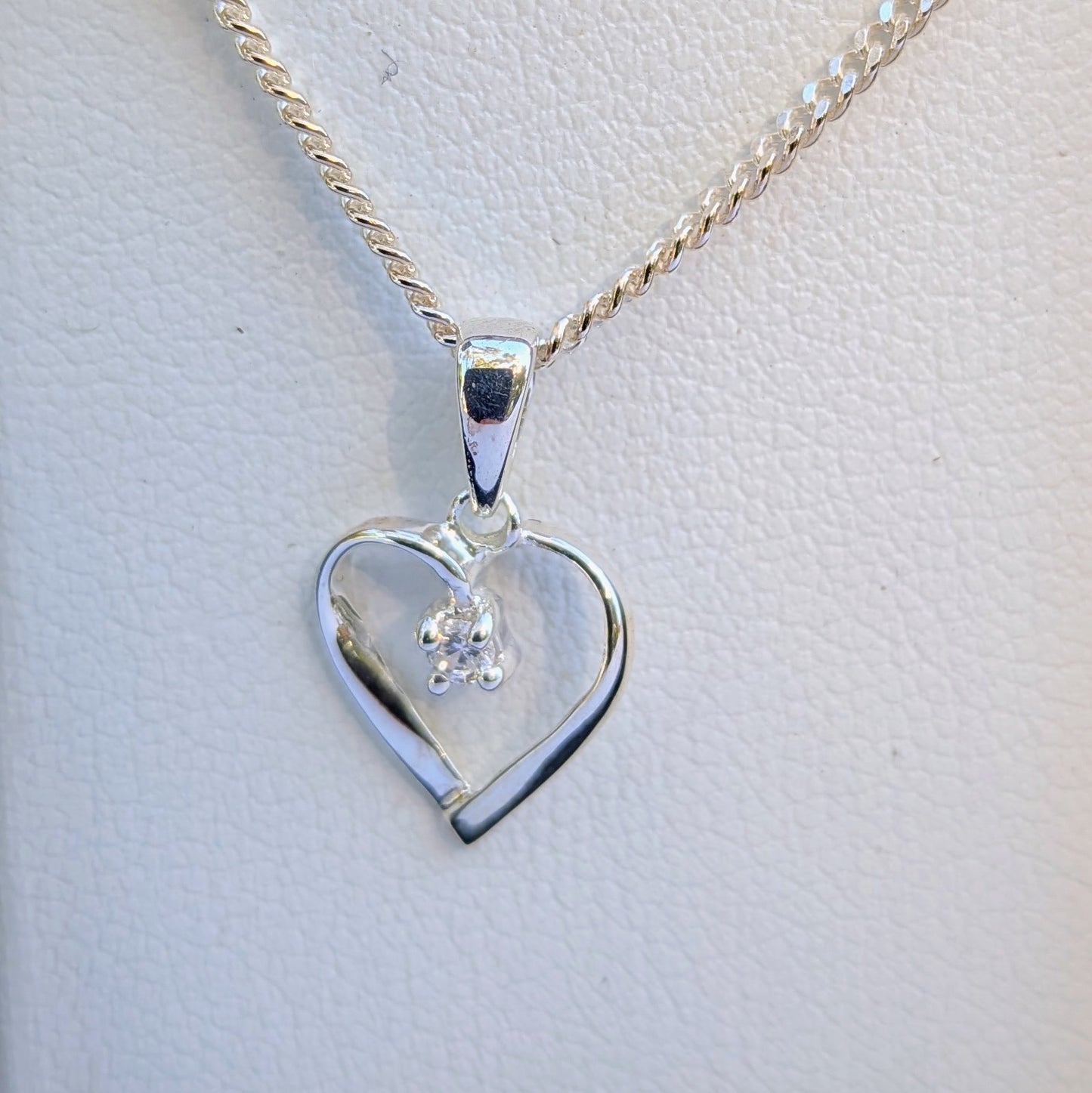 Cubic Zirconia Silver Heart Necklace