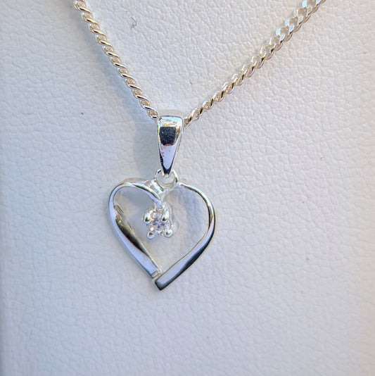 Cubic Zirconia Silver Heart Necklace