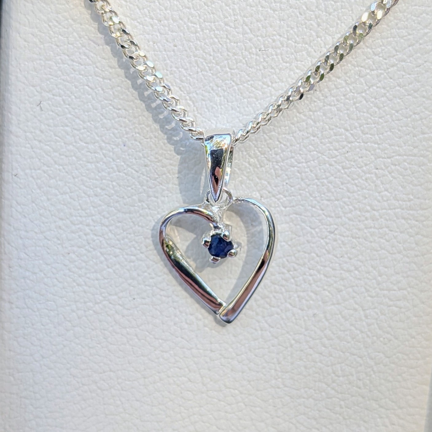 Sapphire Silver Heart Necklace