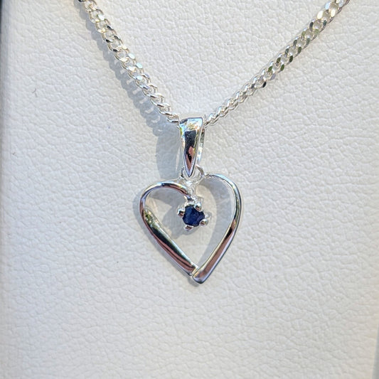 Sapphire Silver Heart Necklace