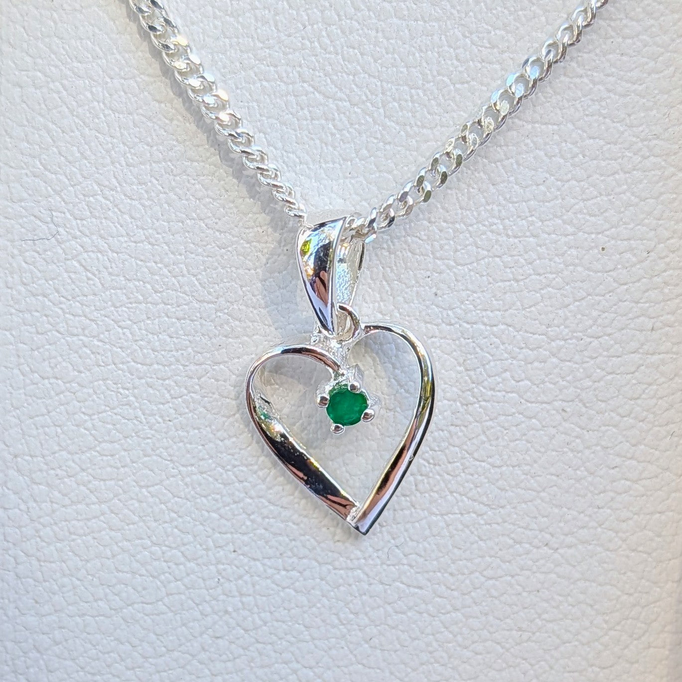 Emerald Silver Heart Necklace
