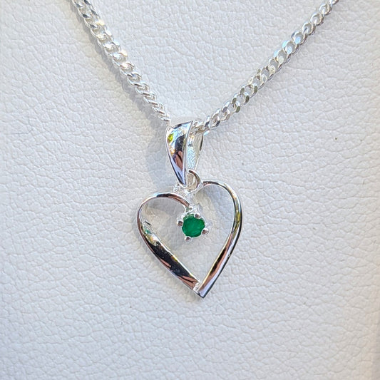 Emerald Silver Heart Necklace