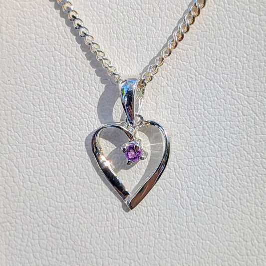 Amethyst Silver Heart Necklace