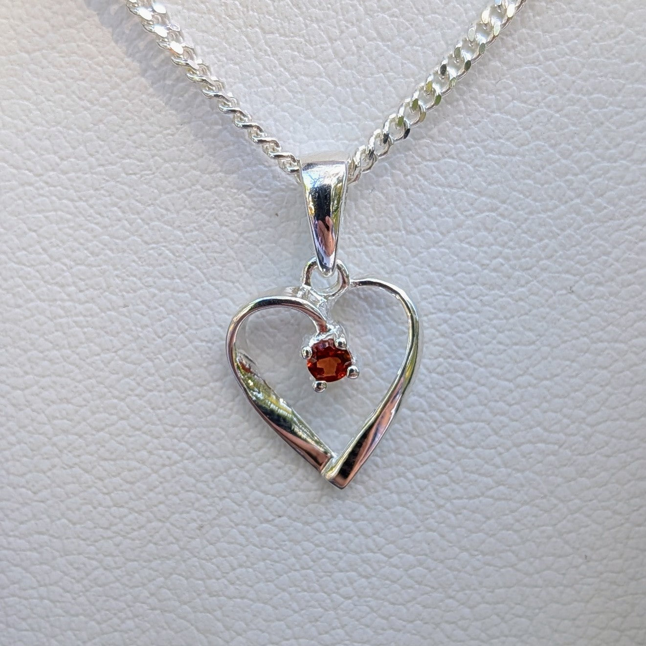 Garnet Silver Heart Necklace