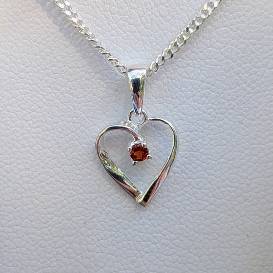 Garnet Silver Heart Necklace
