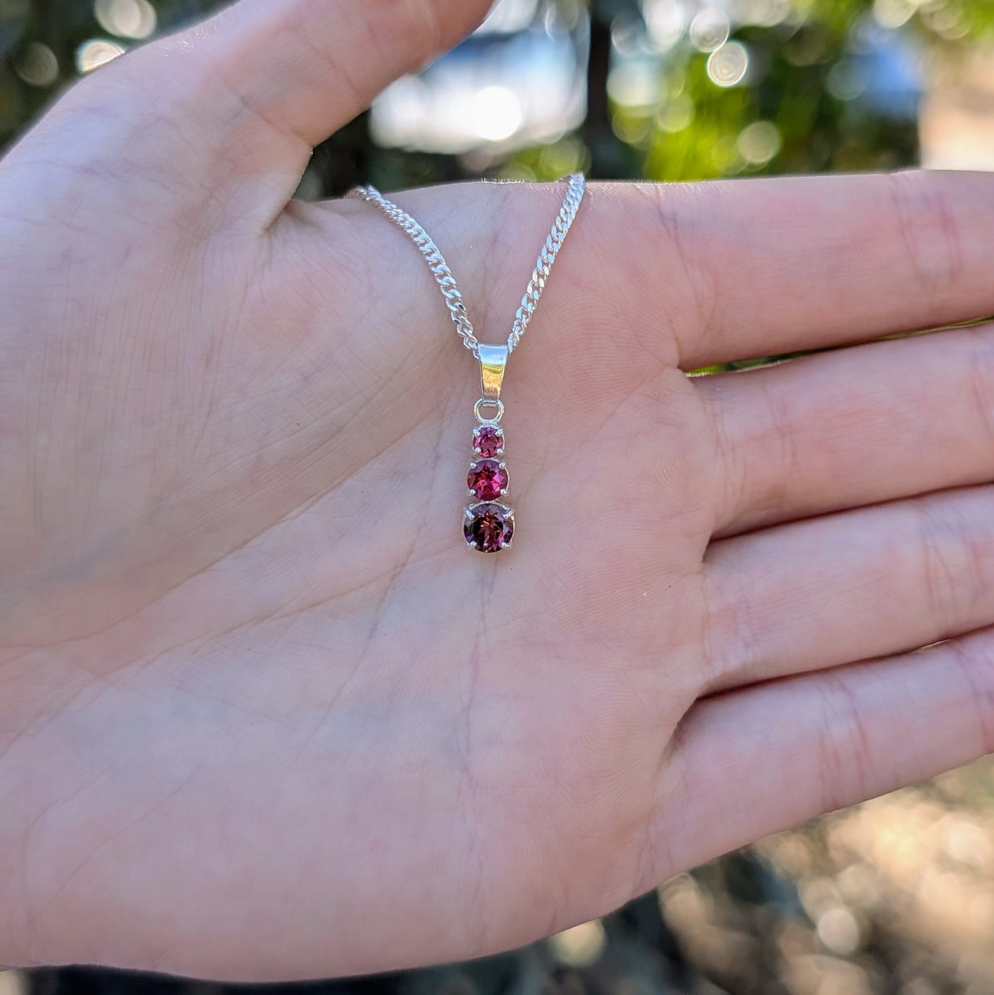 Garnet Silver Snowman Necklace