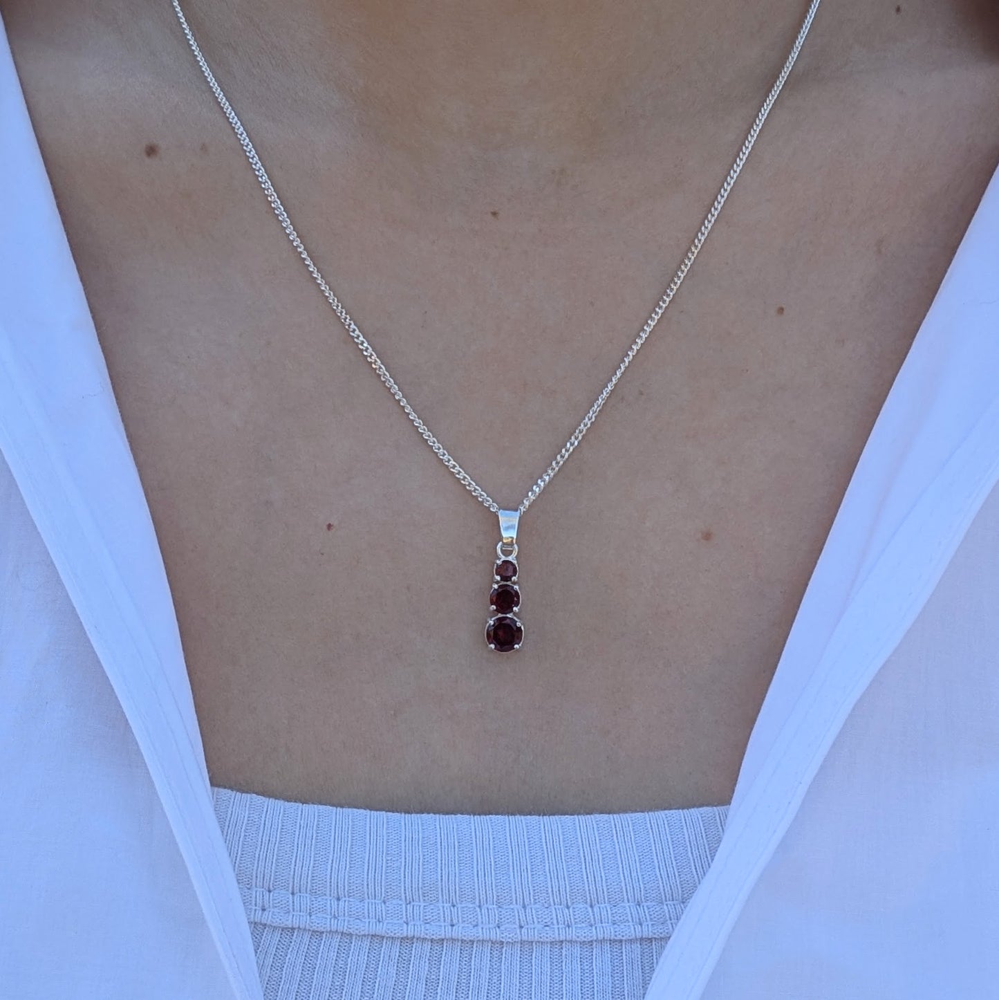 Garnet Silver Snowman Necklace