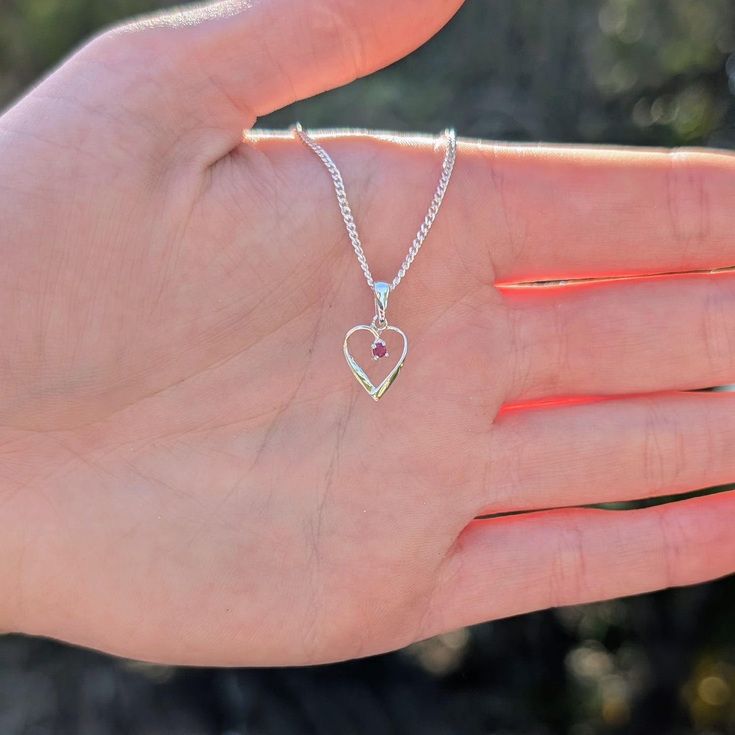 Ruby Silver Heart Necklace