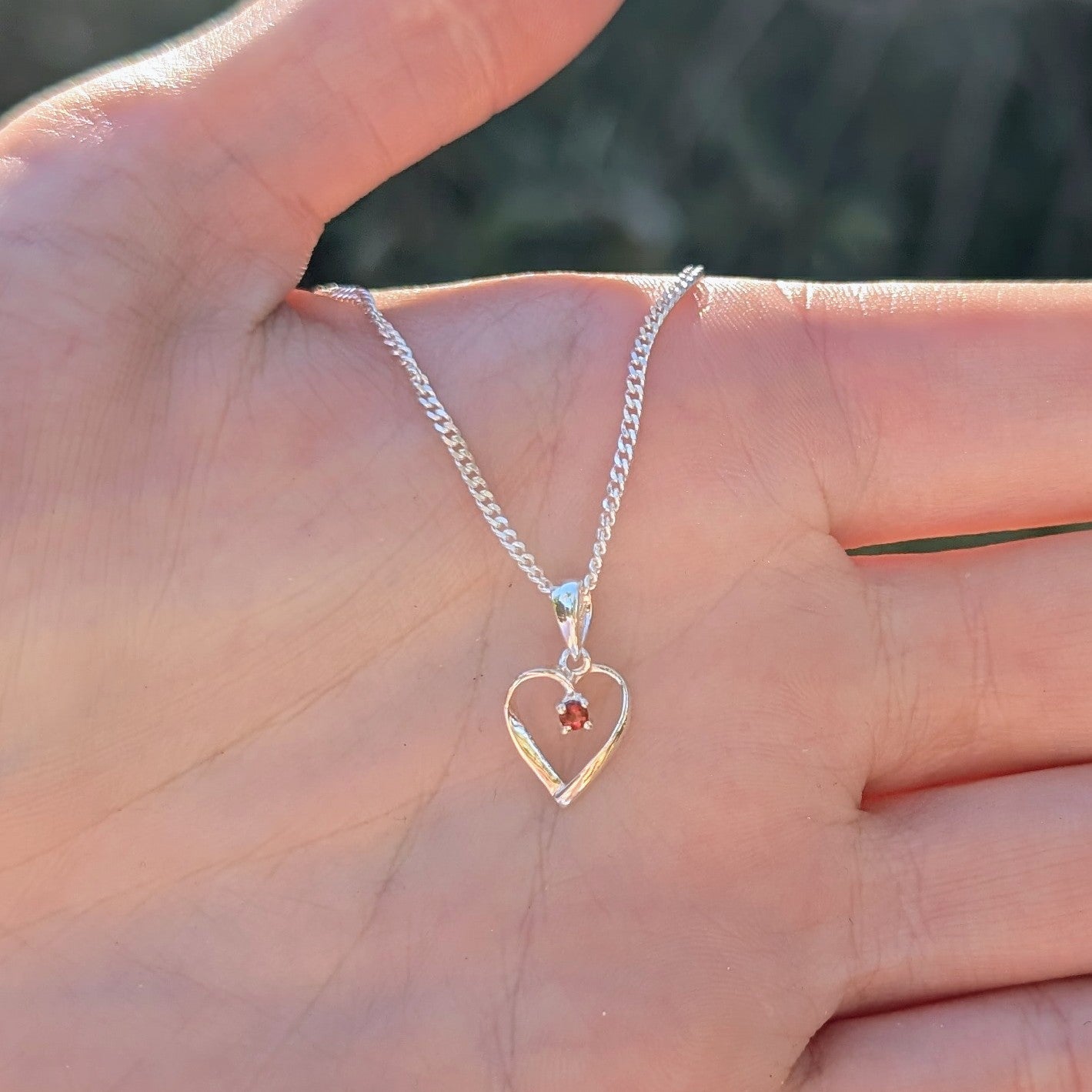 Garnet Silver Heart Necklace