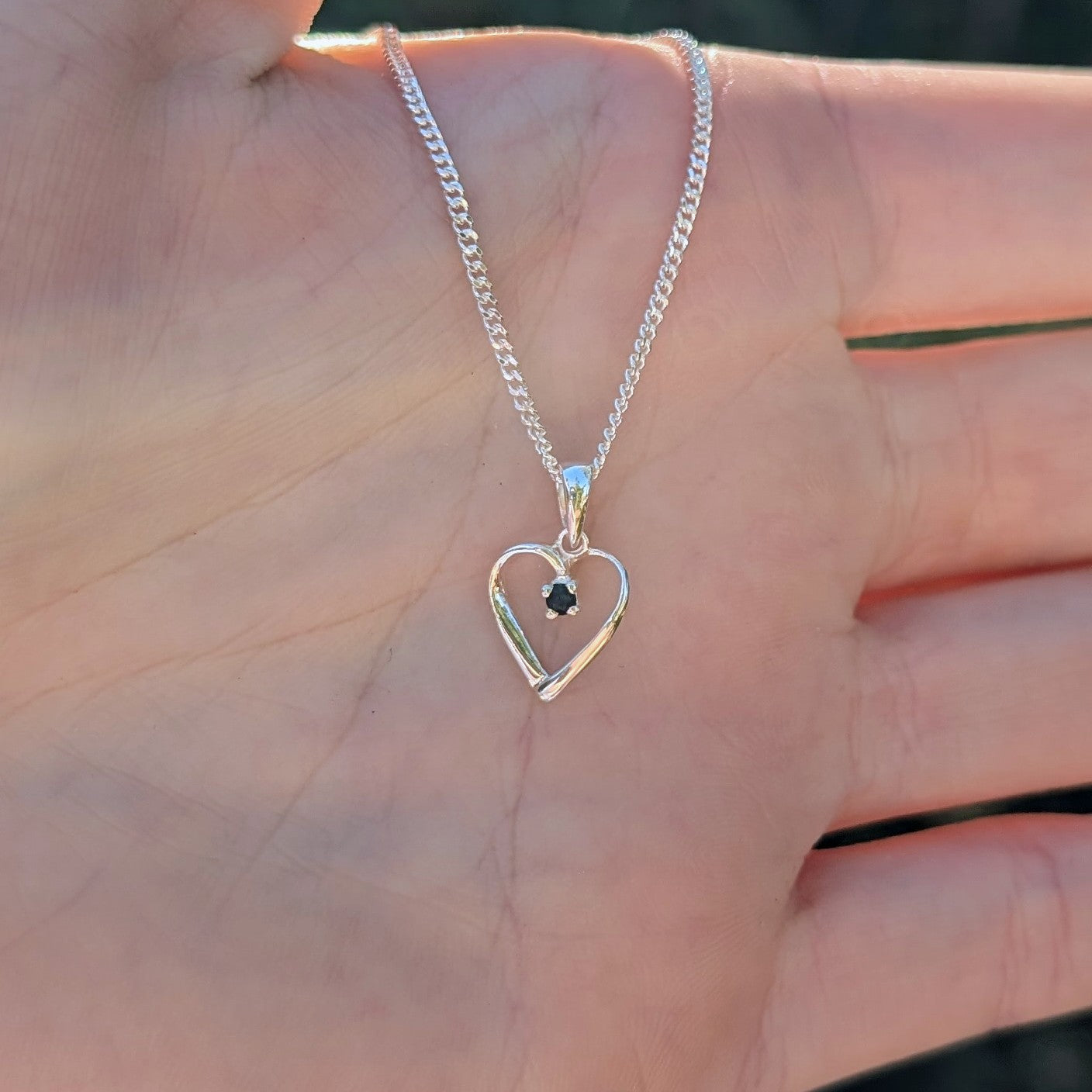 Sapphire Silver Heart Necklace