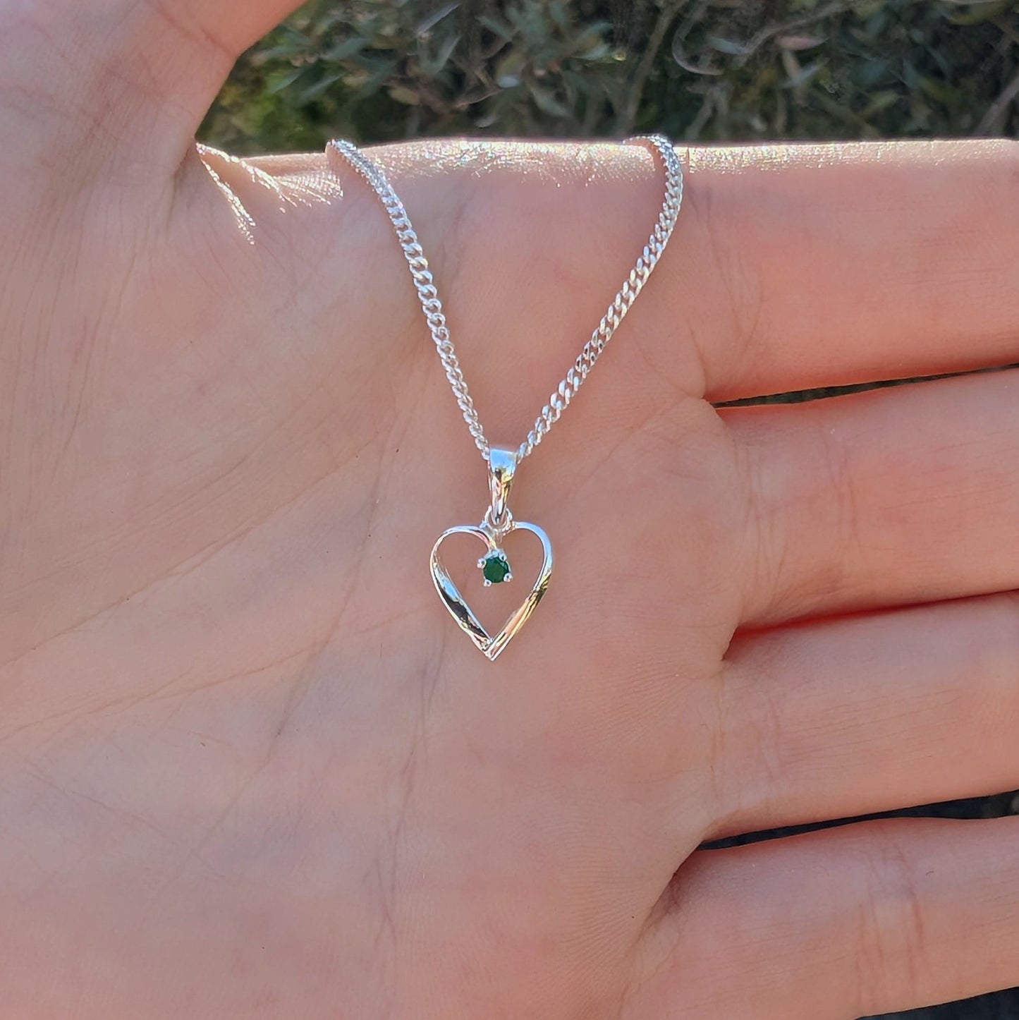 Emerald Silver Heart Necklace