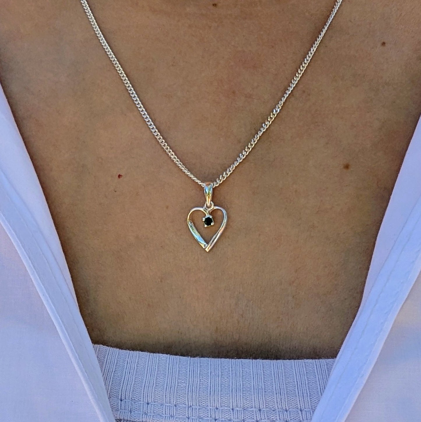 Sapphire Silver Heart Necklace