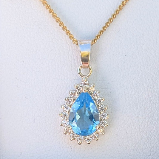 Topaz 9ct Tdrop+CZ Necklace