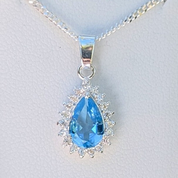 Topaz Silver Tdrop+CZ Necklace