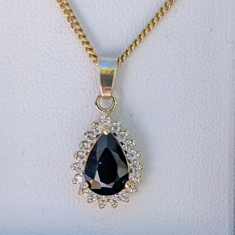 Sapphire 9ct Tdrop+CZ Necklace