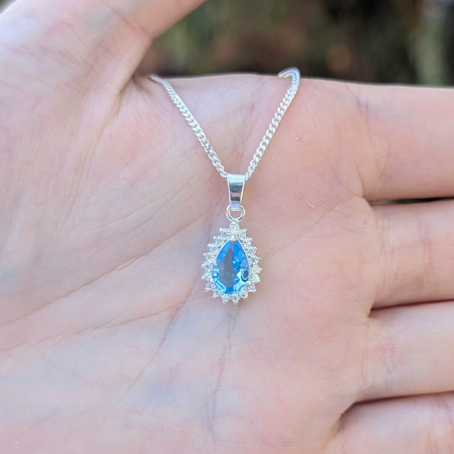 Topaz Silver Tdrop+CZ Necklace