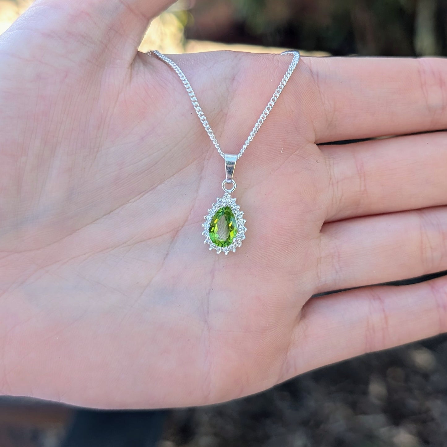 Peridot Silver Tdrop+CZ Necklace