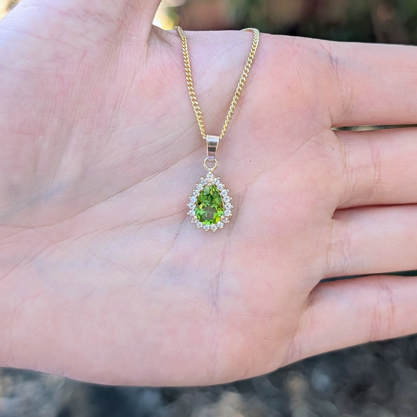 Peridot 9ct Tdrop+CZ Necklace