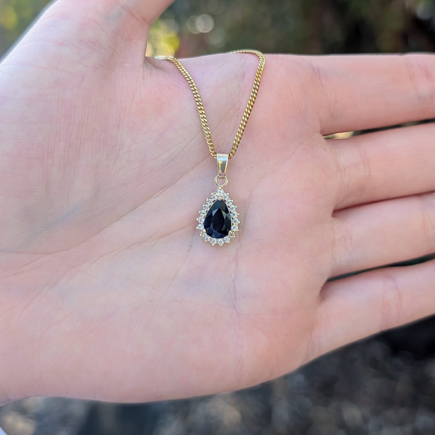 Sapphire 9ct Tdrop+CZ Necklace
