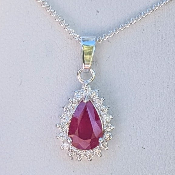 Ruby Silver Tdrop+CZ Necklace