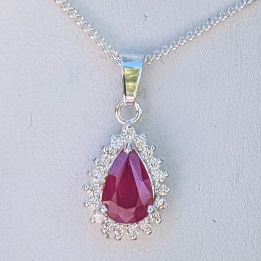 Ruby Silver Tdrop+CZ Necklace
