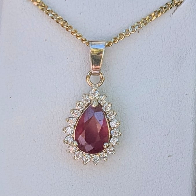 Ruby 9ct Tdrop+CZ Necklace