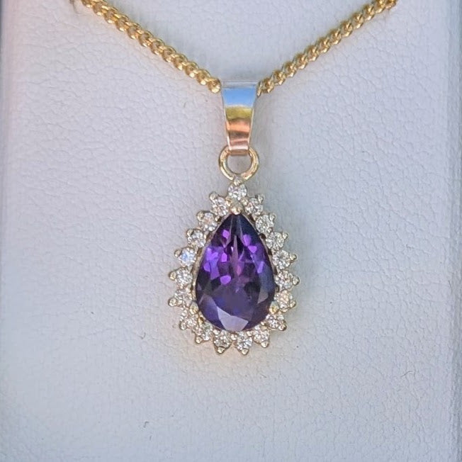 Amethyst 9ct Tdrop+CZ Necklace