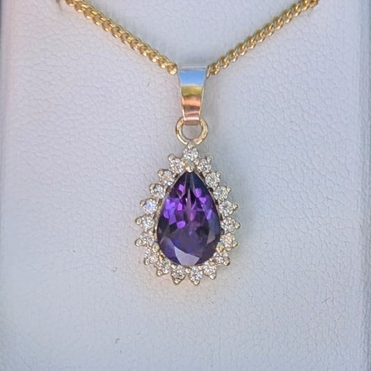 Amethyst 9ct Tdrop+CZ Necklace