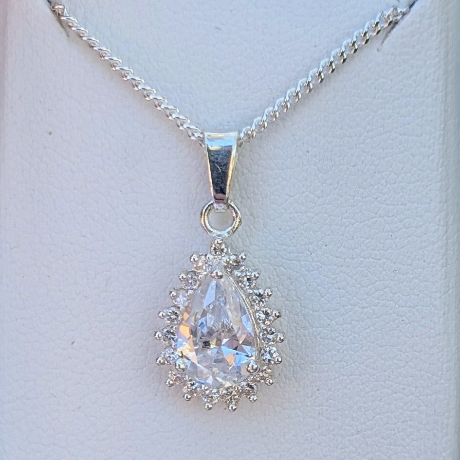 Cubic Zirconia Silver Tdrop+CZ Necklace