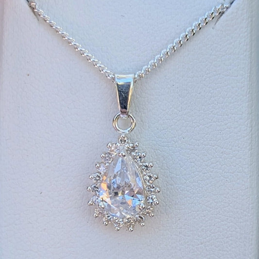 Cubic Zirconia Silver Tdrop+CZ Necklace