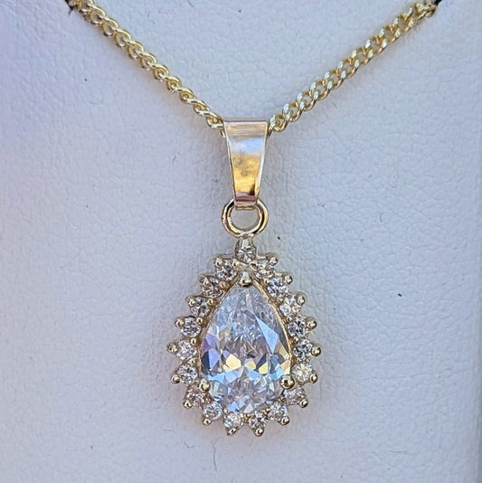 Cubic Zirconia 9ct Tdrop+CZ Necklace