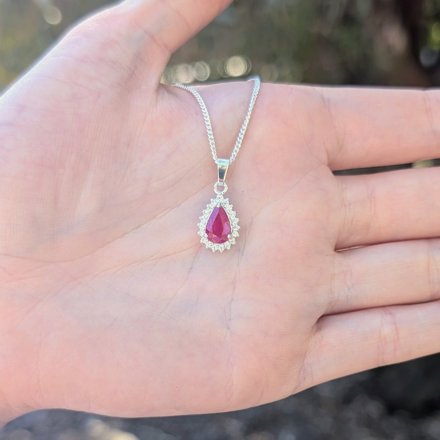 Ruby Silver Tdrop+CZ Necklace