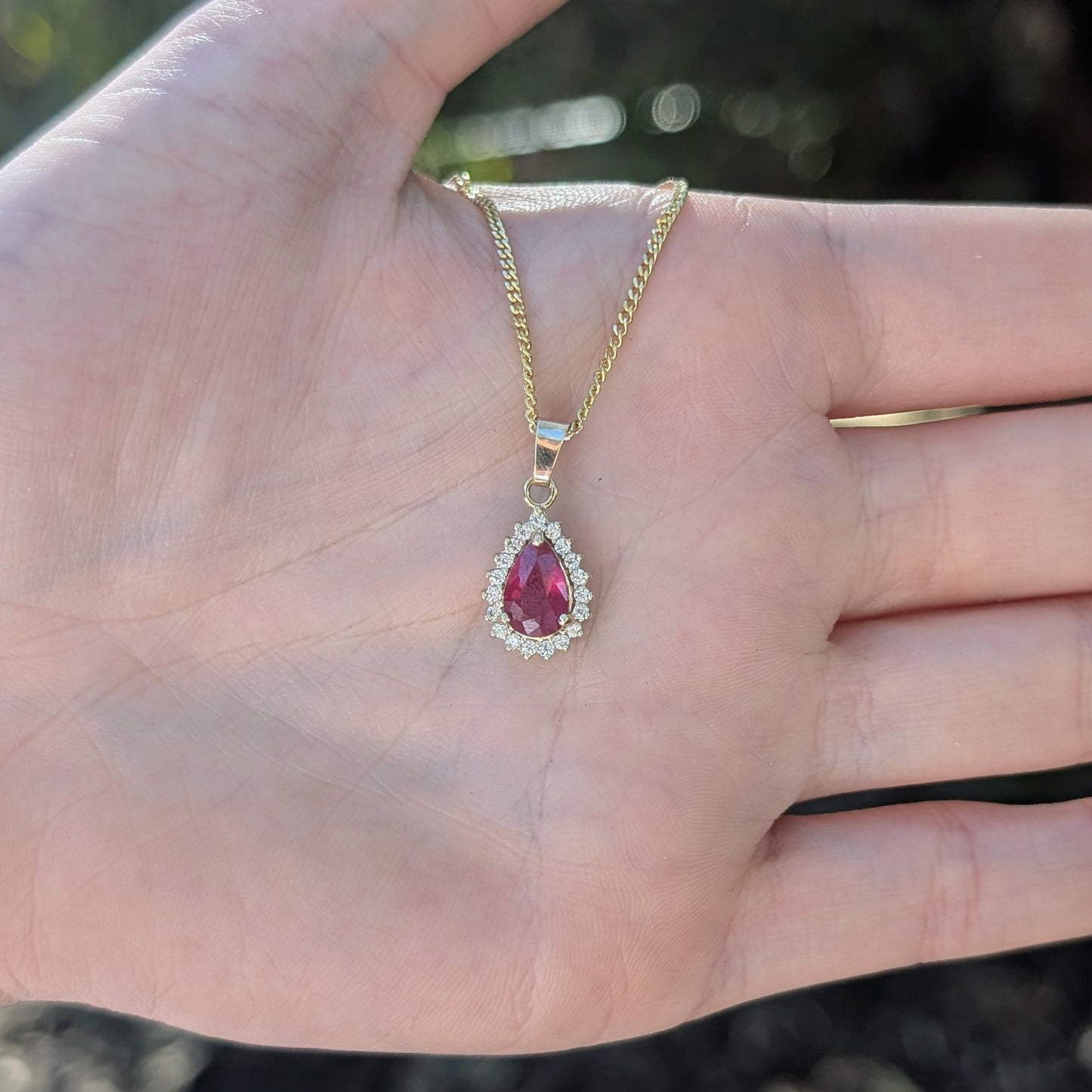 Ruby 9ct Tdrop+CZ Necklace