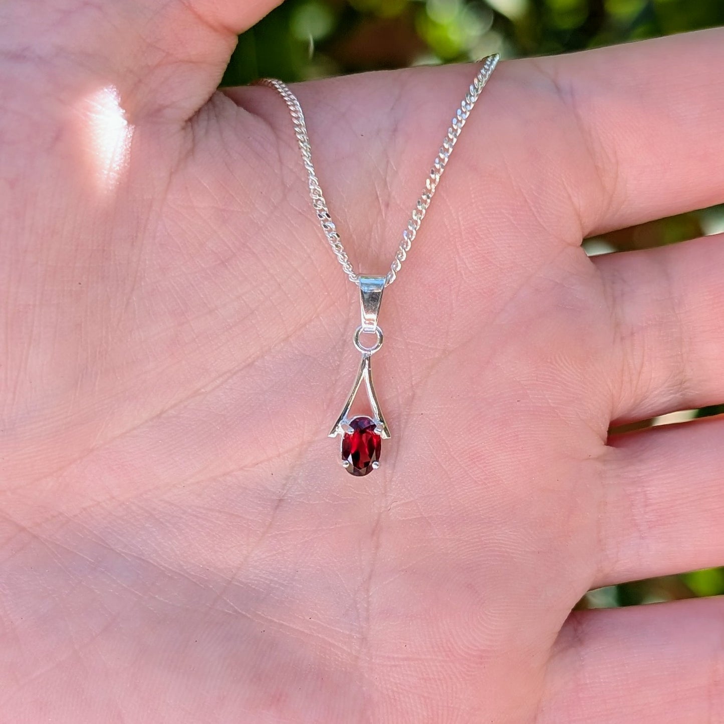 Garnet Silver 6x4a Necklace