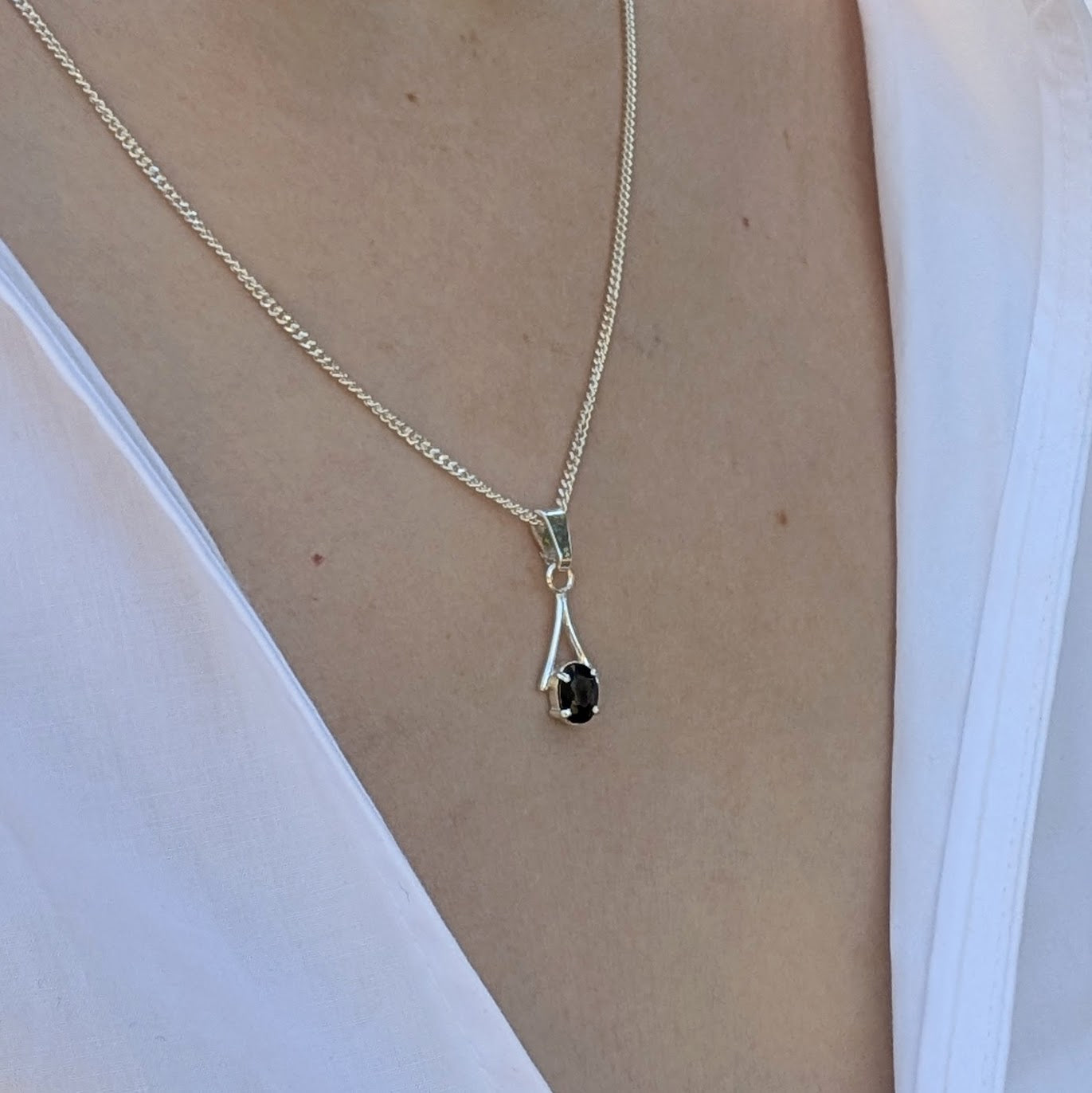Sapphire Silver 6x4a Necklace