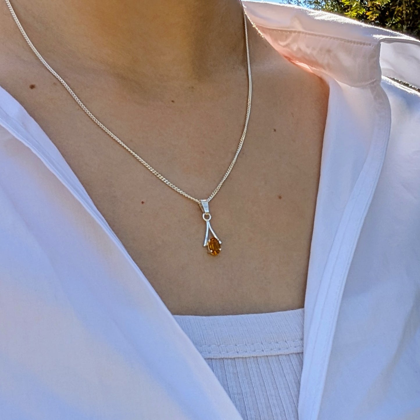 Citrine Silver 6x4a Necklace