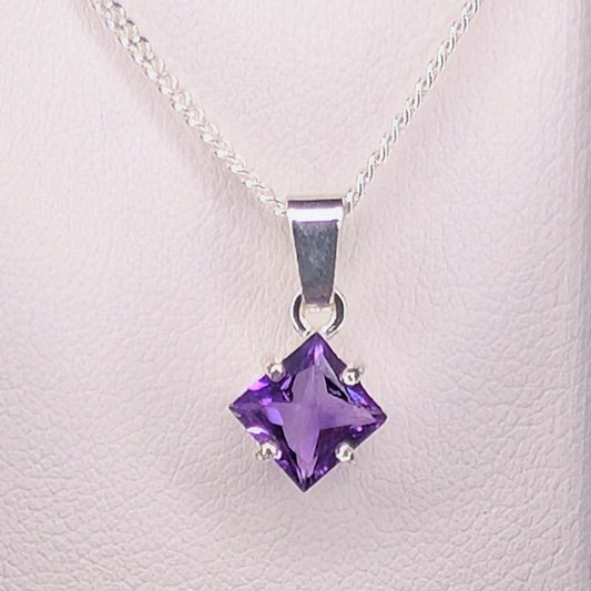 Amethyst Silver 6mm Princess Necklace