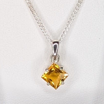 Citrine Silver 6mm Princess Necklace
