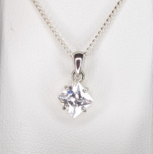 Cubic Zirconia Silver 6mm Princess Necklace