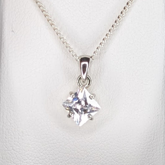 Cubic Zirconia Silver 6mm Princess Necklace