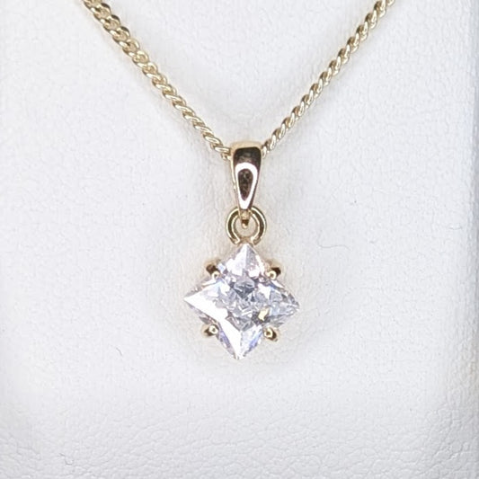 Cubic Zirconia 9ct 6mm Princess Necklace