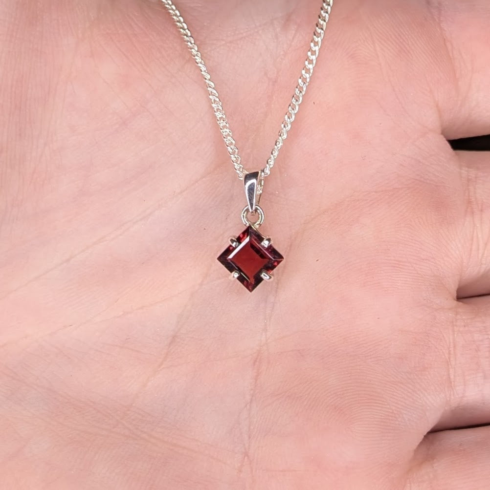Garnet Silver 6mm Princess Necklace