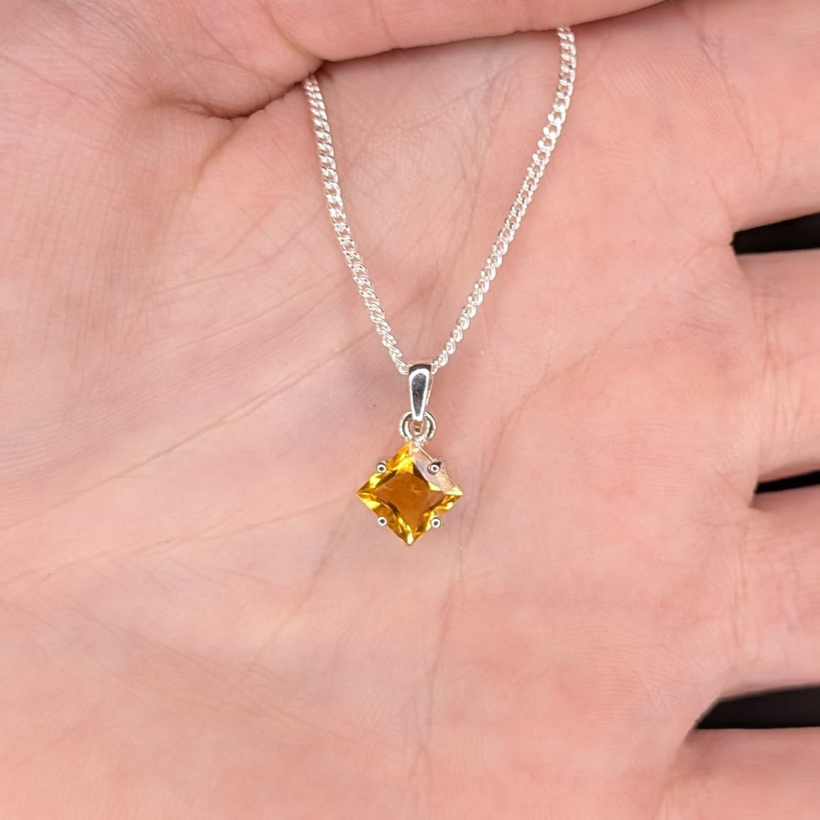Citrine Silver 6mm Princess Necklace