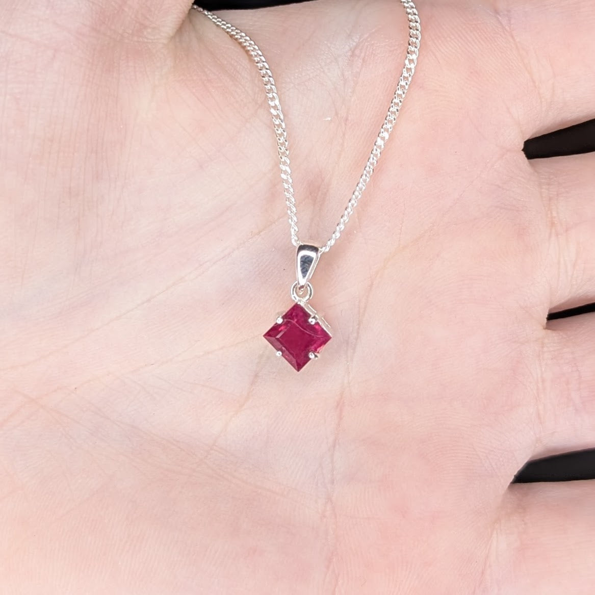 Ruby Silver 6mm Princess Necklace